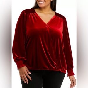 Red Velvet Blouse Wrap Style Size 3X Plus Size Festive Christmas Party Dressy